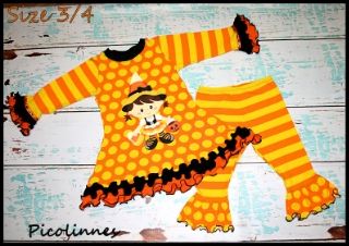 Custom Boutique Girls Halloween Candy Corn Witch Dress and Leggings Sz 3/4 by Picolinnes