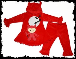 Custom Girls Boutique Halloween Little Devil Velour Knit Dress and Leggings By Picolinnes