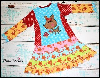 Custom Boutique Girls Happy Deer Applique Knit Dress Sz 7/8 By Picolinnes