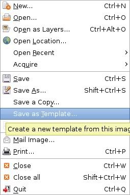 Gimp save as template