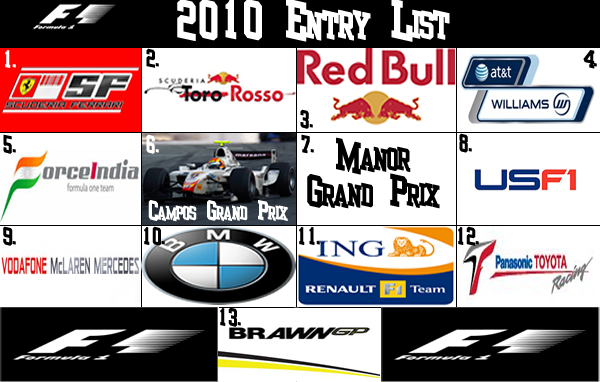formula 1 logo 2010. The 2010 Entry List,