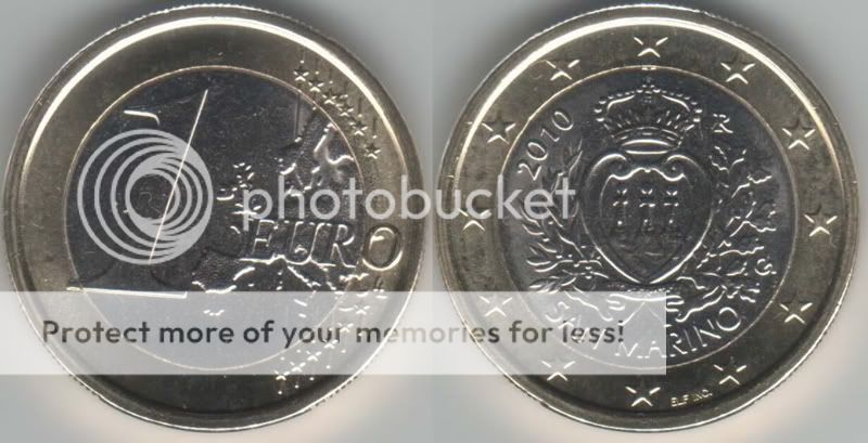 San Marino 1 euro 2011 Bi Metallic (Copper Nickel center in Brass ring 