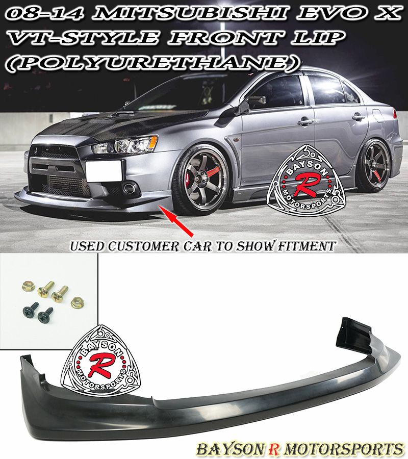 Voltex Style Front Bumper Lip Urethane Fits 08-15 Mitsubishi EVO 10
